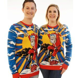 Ugly Christmas Party Sweater Karate Santa Adult Size Large